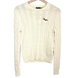 NWT RARE Polo Ralph Lauren‎ Pima Cotton Cable Knit Spaniel Dog Patch Sweater L